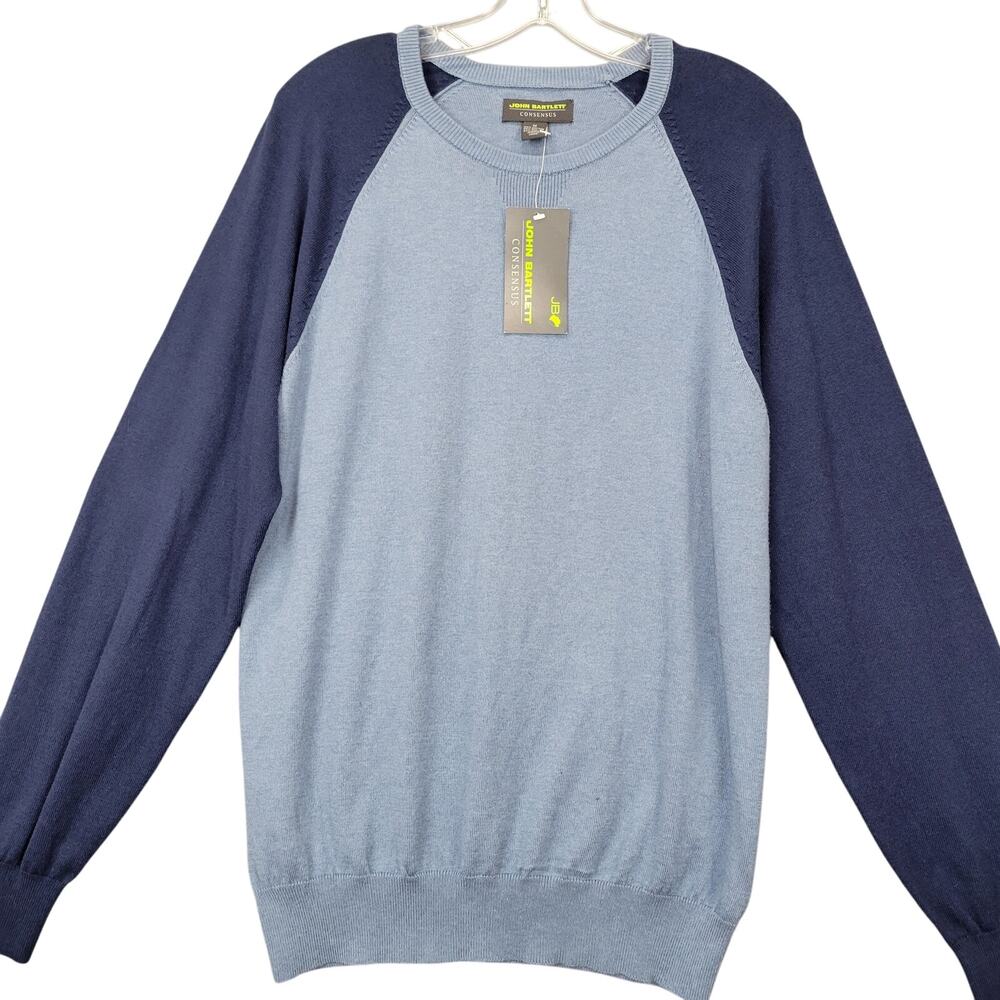 John Bartlett Blue Sweater NEW $45 Raglan Long Sleeve Knit Round Neck Men Size M